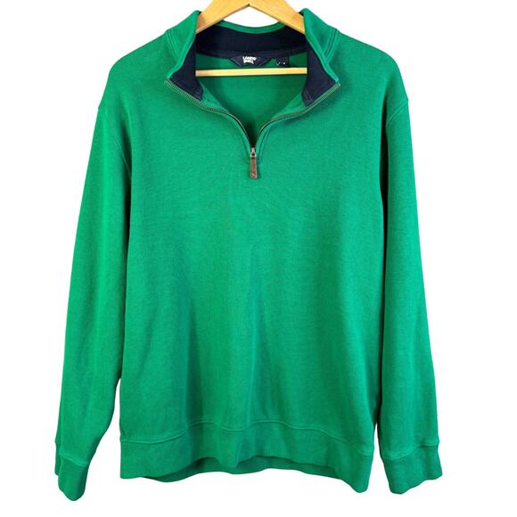 Lands End Pullover Mens Size‎ Large Tall 1/4 Zip All Cotton Sweater Green Preppy - Picture 1 of 10